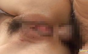 Aroused sweetheart got loads of cum on her face after she got ass fucked good